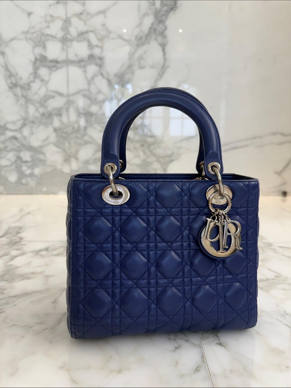 Dior Quilted Mini Top-Handle Bag in Deep Blue